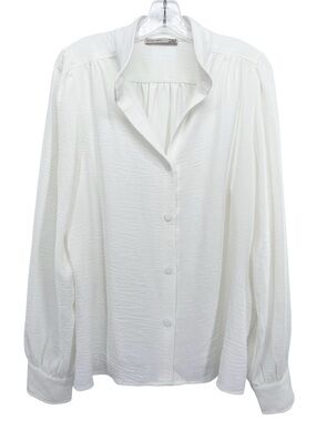 Black Tape_ White Seersucker V-Neck Blouse Size Large